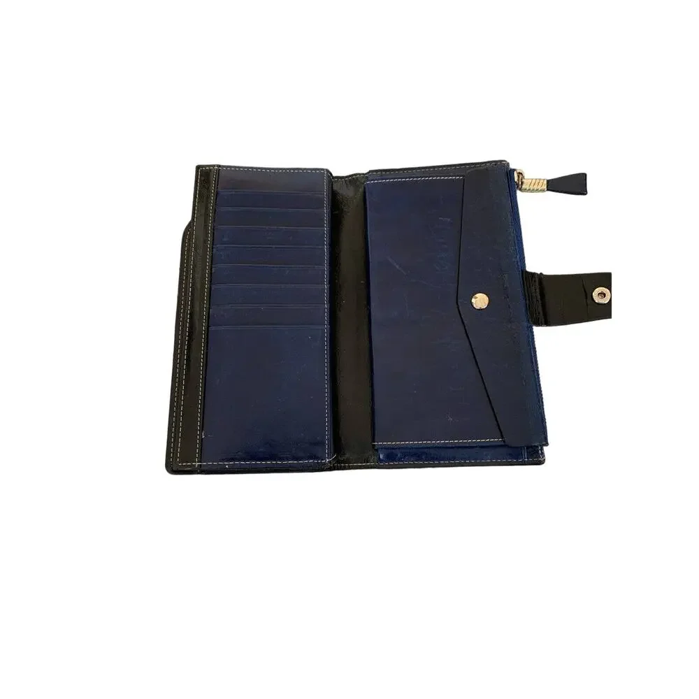 leather bifold wallet deep blue multi card holder